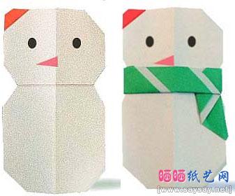 戴围巾雪人折纸图解教程