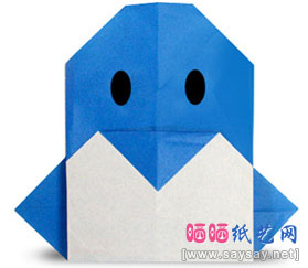 简单的蓝色企鹅折纸教程-儿童折纸系列