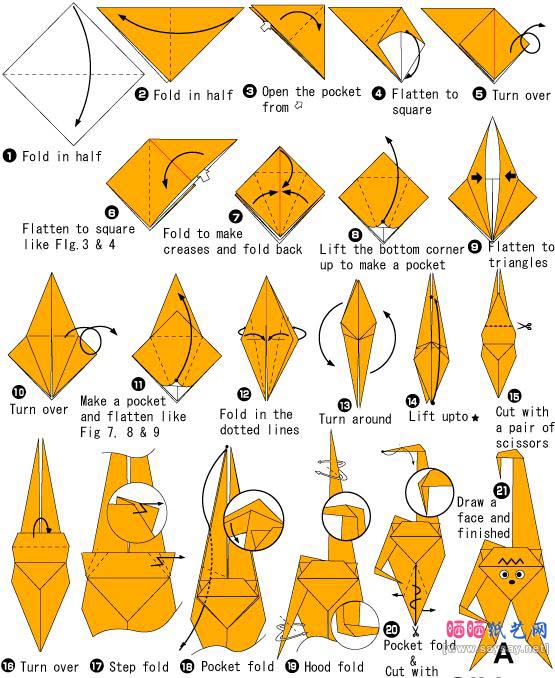 长臂猿折纸图解教程-儿童折纸系列