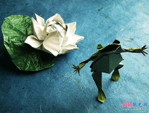 精美折纸作品欣赏莲花与青蛙