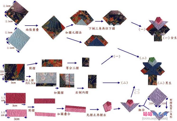 穿和服小纸人书签折纸教程图解