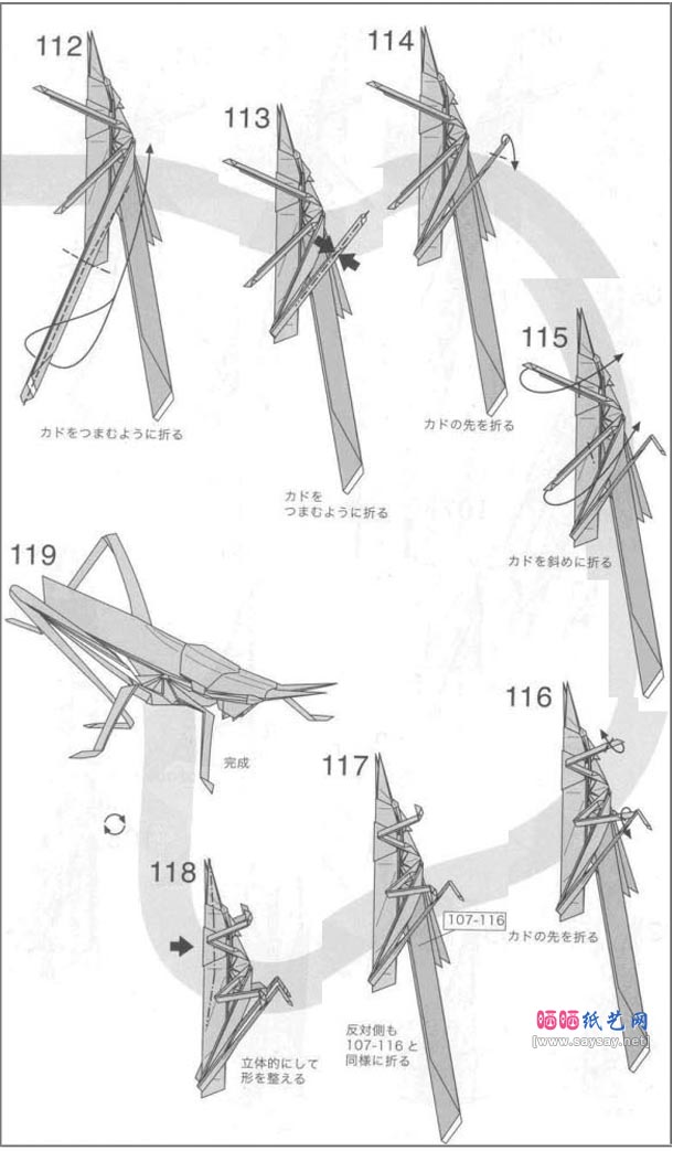 神谷哲史蝗虫折纸教程图解-高级教程
