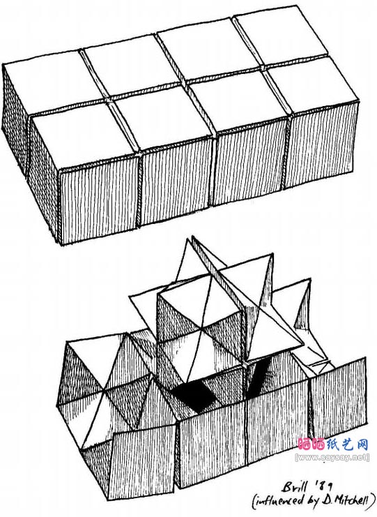 David Brill双星变形体折纸教程图解-Double Star Flexicube折纸