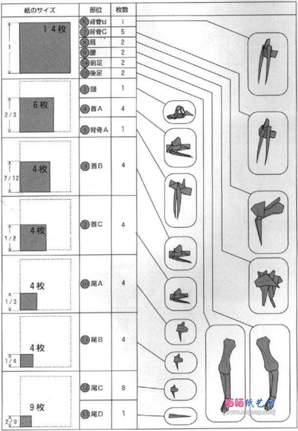 川畑文昭长颈龙骨架折纸教程图解