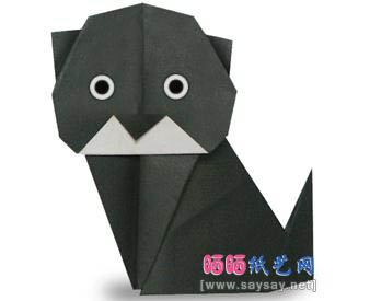 简单儿童折纸小黑猫手工折纸教程图解