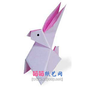 竖起耳朵的兔子手工折纸教程图解-儿童折纸系列