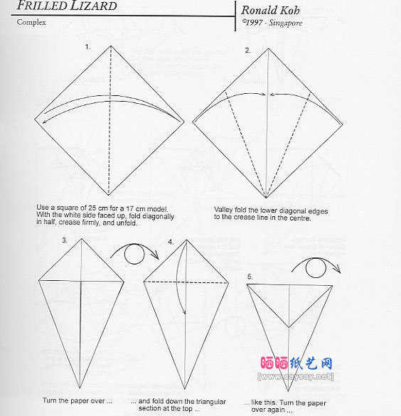 ronald koh伞蜥蜴（斗篷蜥蜴）折纸教程图解