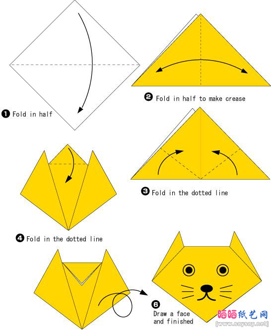 非常简单适合幼儿的猫头折纸-儿童手工折纸系列