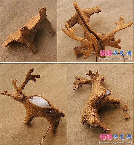 驾麋鹿车的圣诞老人不织布手工DIY制作步骤3