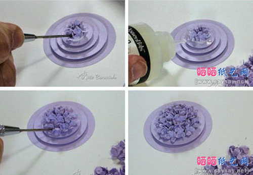 紫色迷你花簇团的纸艺制作步骤3