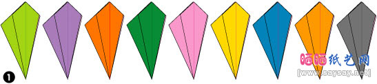 简单三角插孔雀开屏尾巴的三角单元手工折纸步骤
