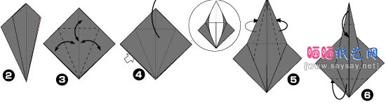 简单三角插孔雀开屏尾巴的三角单元手工折纸步骤2