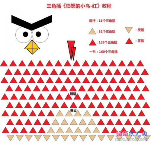 手工折纸愤怒的小鸟三角插制作步骤1三角用量图