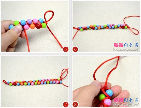七彩双排串珠手绳手链手工编织DIY教程具体步骤2