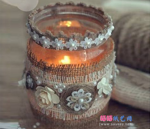 用玻璃瓶DIY浪漫森系烛台手工制作成品图