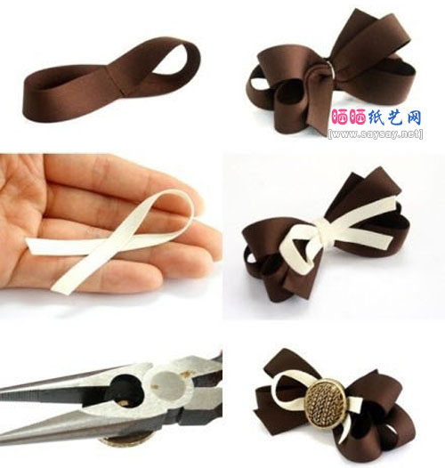 珍珠缎带蝴蝶结发圈制作步骤2
