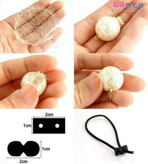 珍珠缎带蝴蝶结发圈制作步骤3