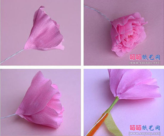 皱纹纸手工折纸花康乃馨的制作步骤5