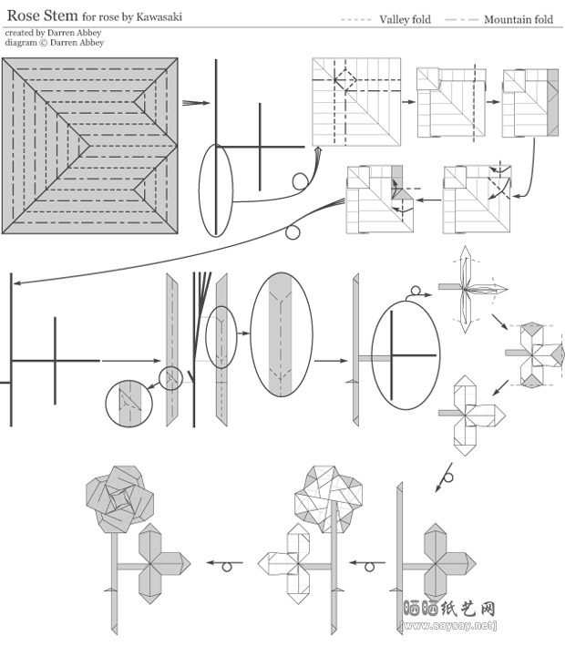 连枝带刺玫瑰花折纸教程图片