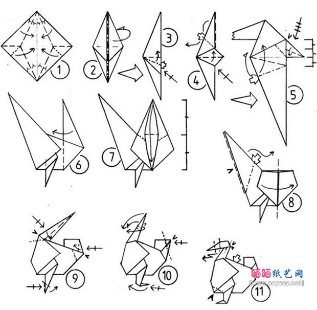 立体老母鸡手工折纸教程图解步骤1