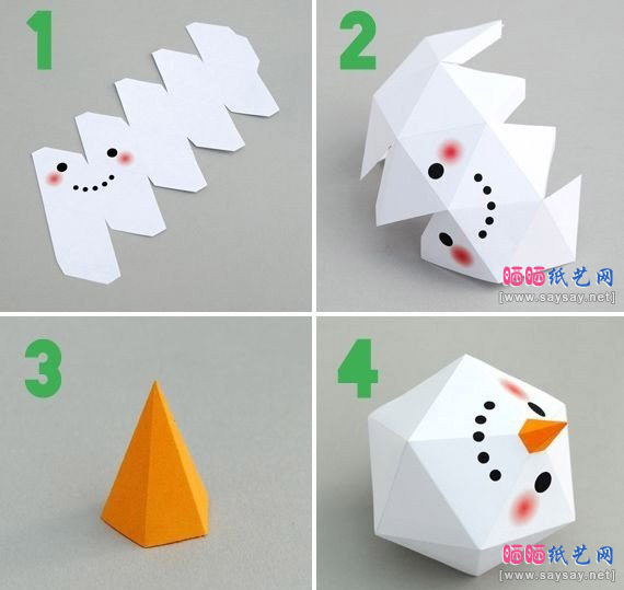立体雪人折纸图片教程步骤