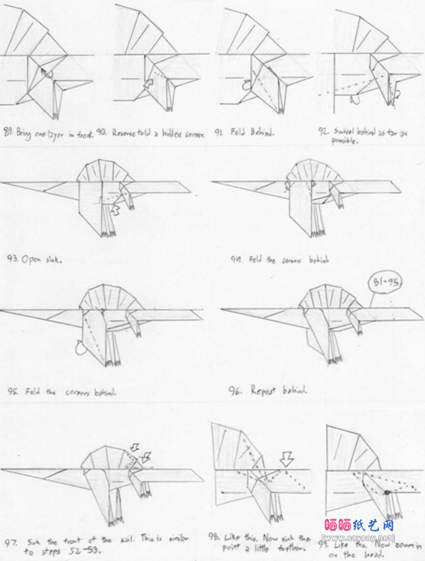DIY恐龙折法之棘龙手工折纸图解教程图片步骤10