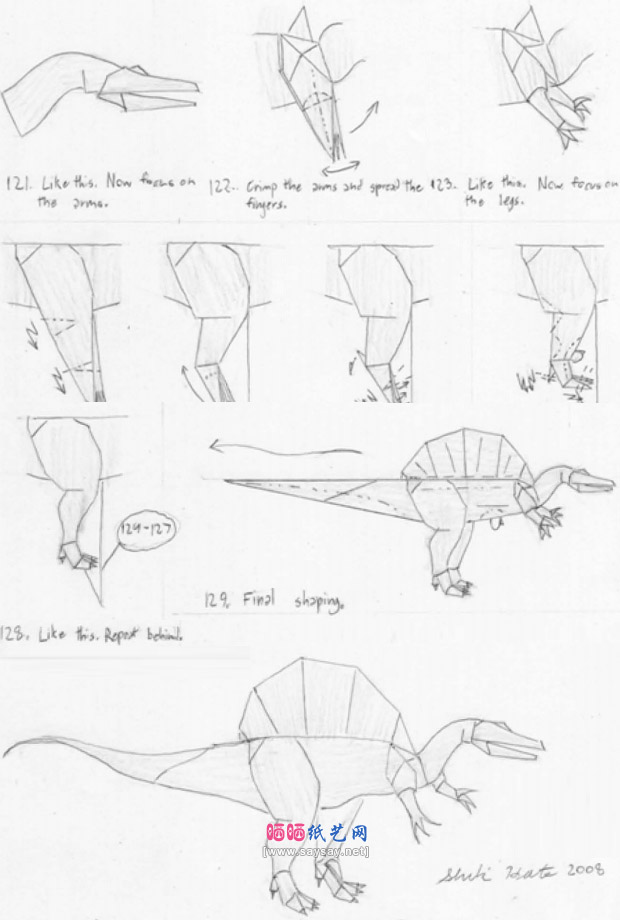 DIY恐龙折法之棘龙手工折纸图解教程图片步骤12