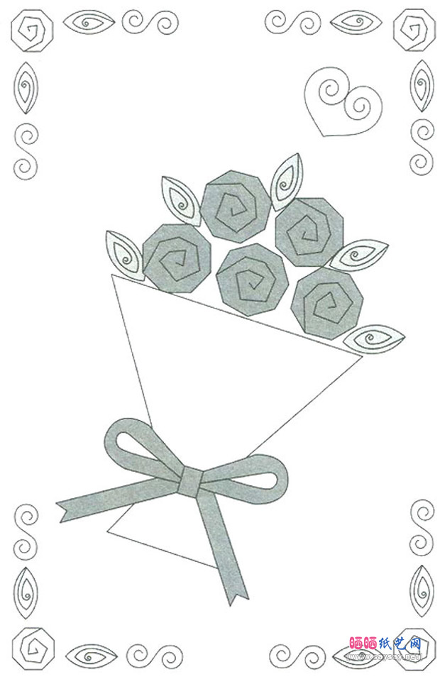 衍纸玫瑰花盆画DIY图解教程制作纸样图片