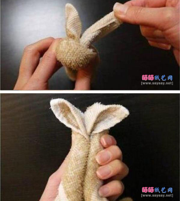 DIY毛巾布折叠可爱兔子的做法图解教程步骤7