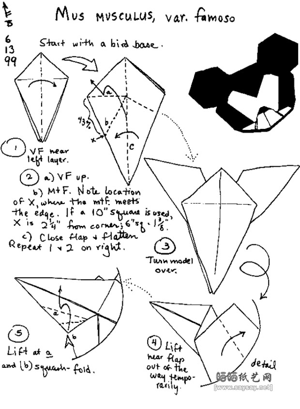 卡通人物米老鼠手工折纸教程图解详细步骤1