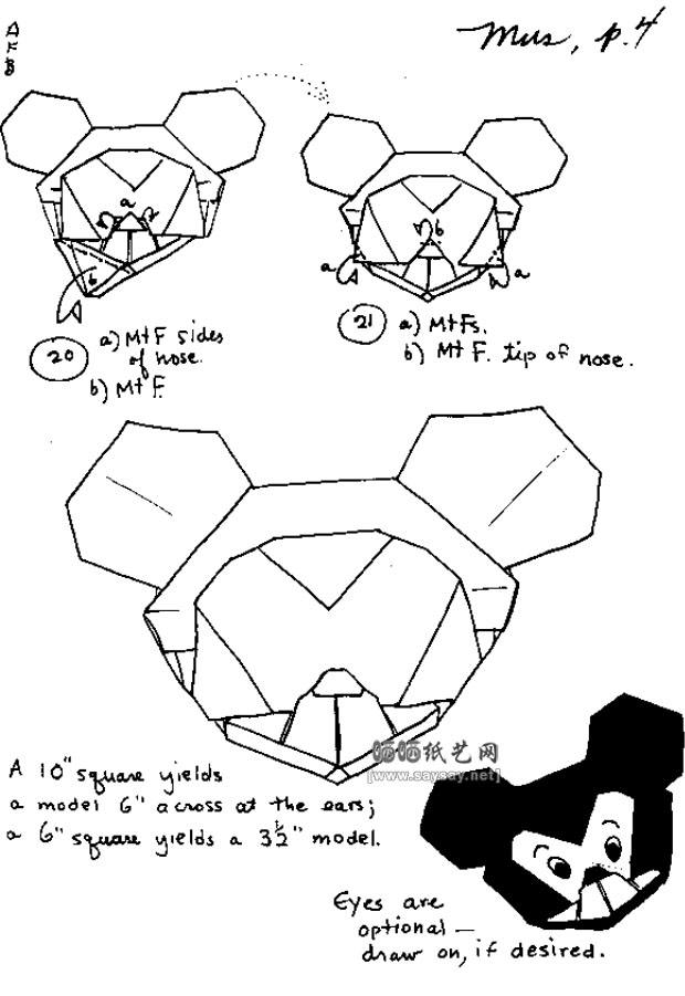 卡通人物米老鼠手工折纸教程图解详细步骤4