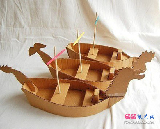 硬纸板DIY精美龙舟亲子制作纸船1
