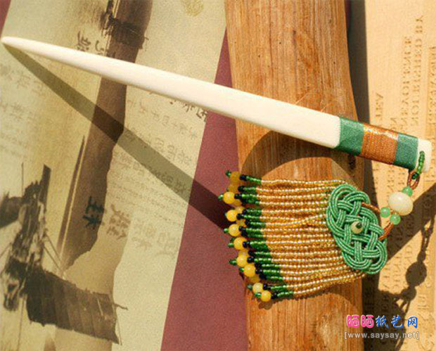 古风古韵串珠锦囊结发簪手工制作成品图