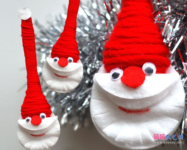 塑料勺子和御妆棉DIY精美圣诞老人挂件