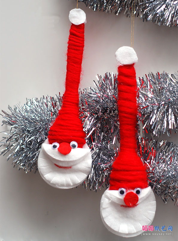 塑料勺子和御妆棉DIY精美圣诞老人挂件成品图2
