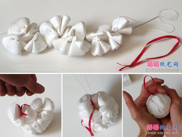 废物利用御妆棉制作装饰雪球花教程步骤3