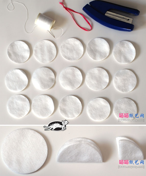 废物利用御妆棉制作装饰雪球花教程步骤1