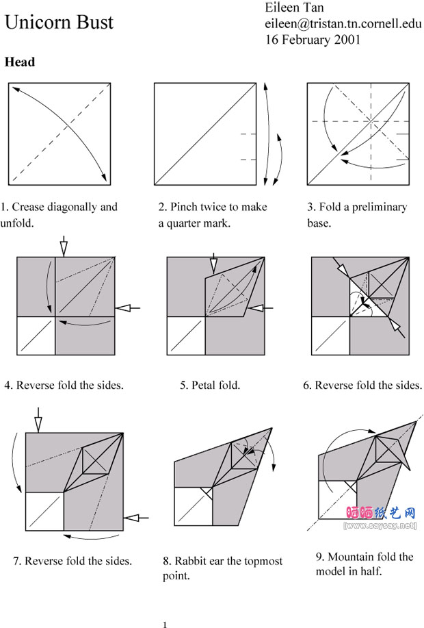 EileenTan的独角兽头像折纸的详细图片步骤1