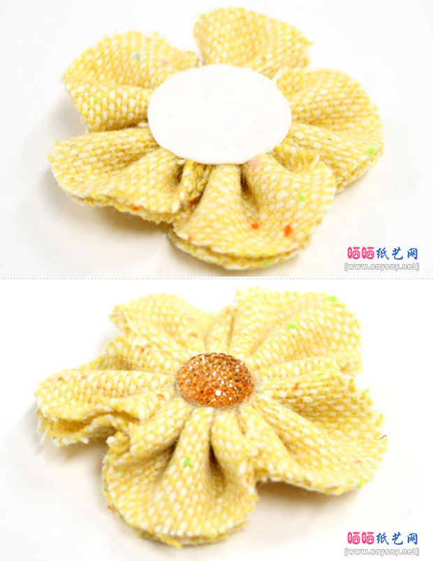 清新布艺蝴蝶结花朵发绳手工制作步骤图片3