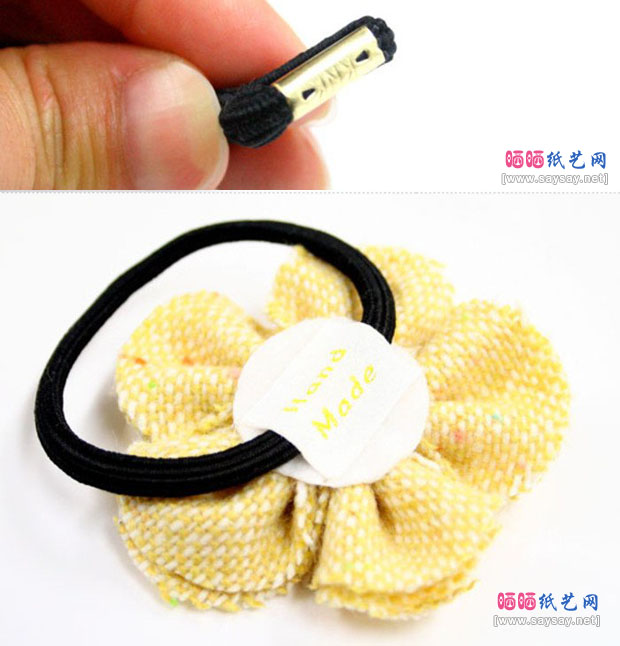 清新布艺蝴蝶结花朵发绳手工制作步骤图片5
