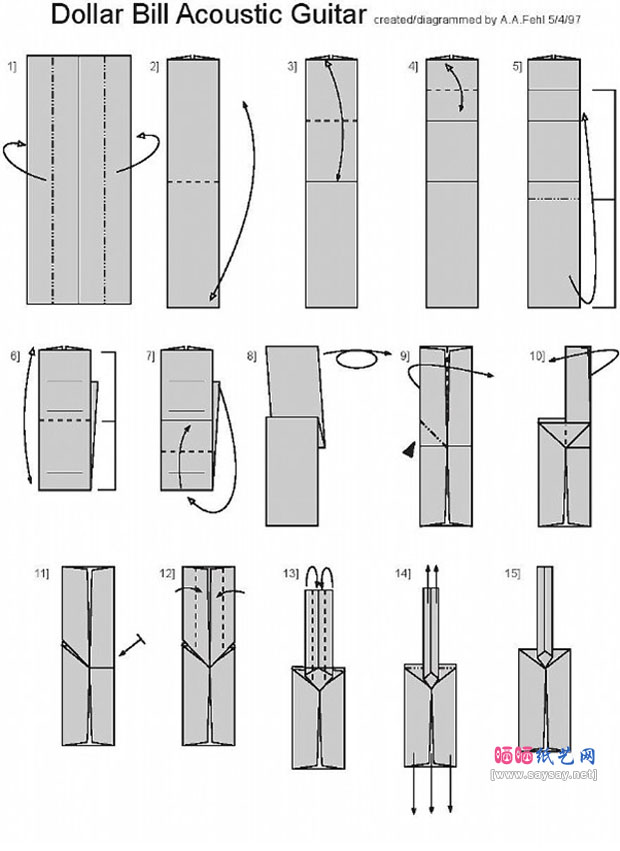 乐器吉他的折纸教程步骤图片1
