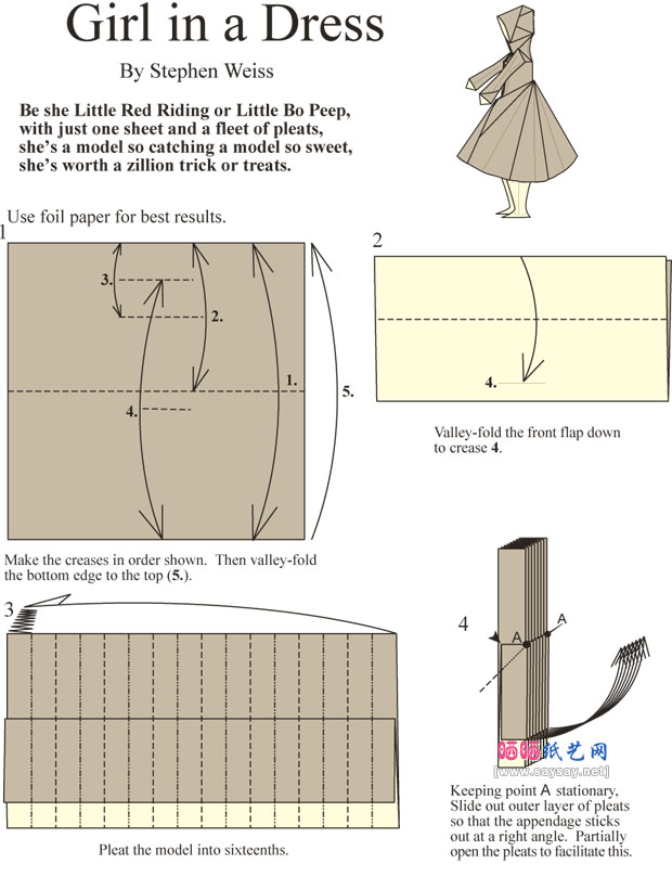 穿连衣裙的女孩手工折纸教程图解步骤1