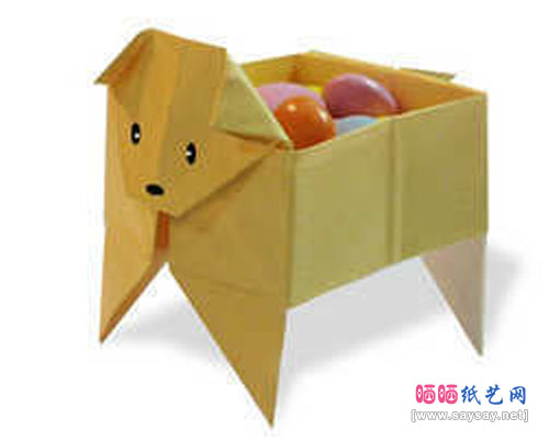 DIY可爱小狗盛物盒折纸教程成品图