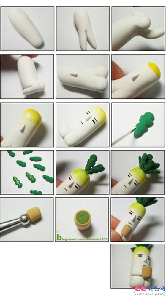 端花盆的萝卜头软陶粘土手工DIY制作教程