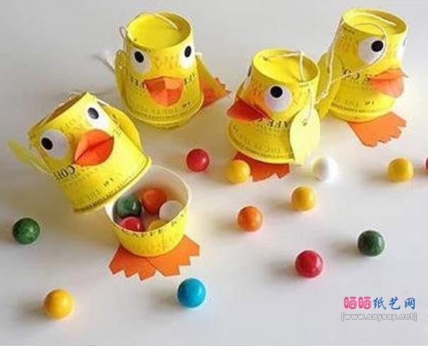 幼儿园手工制作教程 一次性纸杯DIY可爱鸭子完成效果图