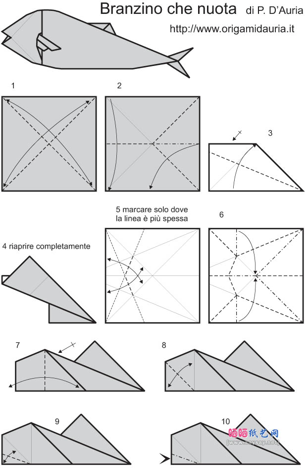 PDAuria的原创手工折纸鲈鱼折法教程图解