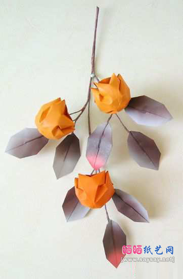 儿童折纸大全 DIY立体柿子的折法教程制作成品图
