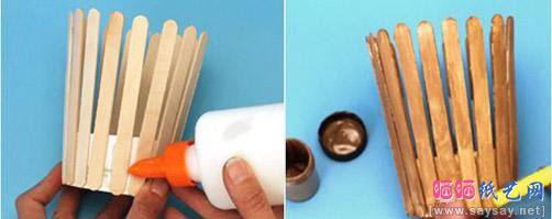 冰棍雪糕棒废物利用手工制作环保七彩笔筒