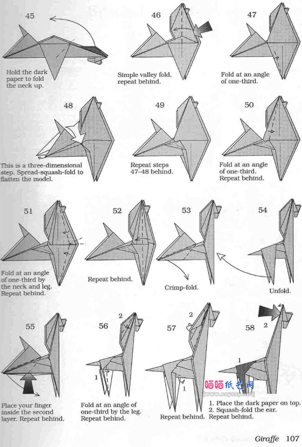 JohnMontroll折纸教程之长颈鹿的折法