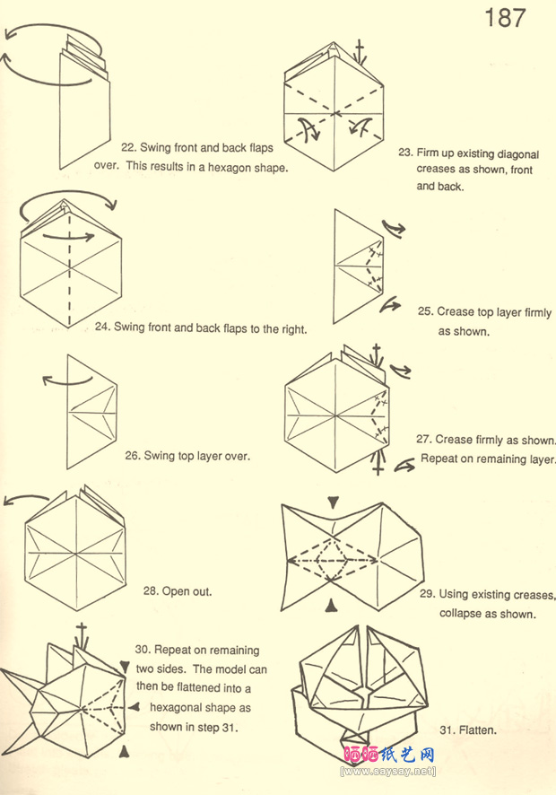 纸币折纸教程之中空六角星的2种折法介绍